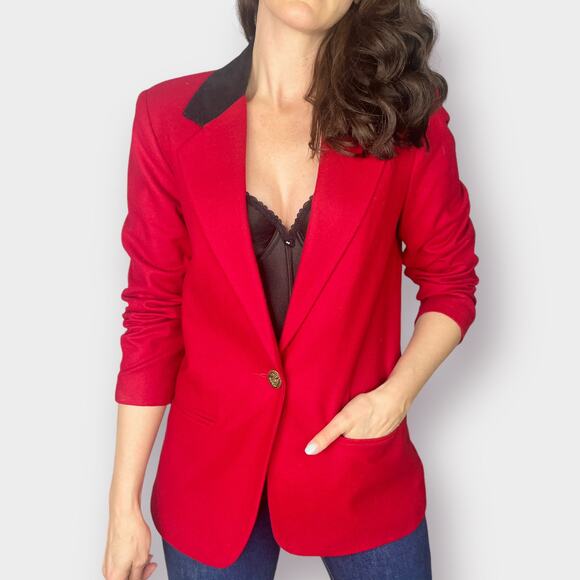 90s Sag Harbor Wool Blazer‎ with Black Collar - Picture 1 of 7